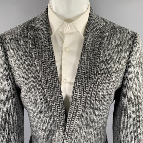 J.CREW Chest Size 40 Regular Grey Black Herringbone Wool Notch Lapel Sport Coat - Picture 2 of 7